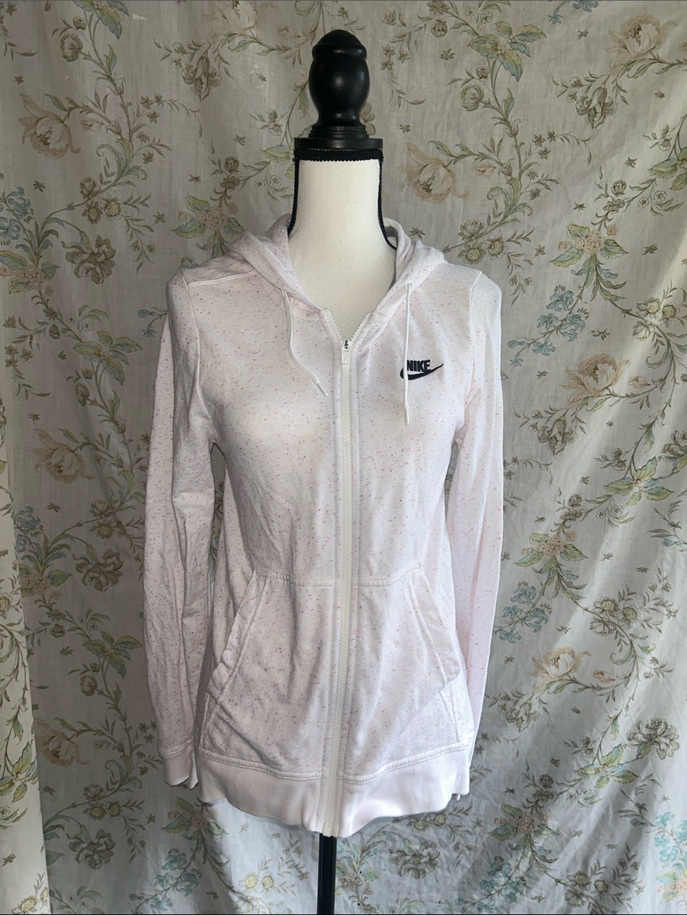 Nike White Speckled Zip-Up Hoodie